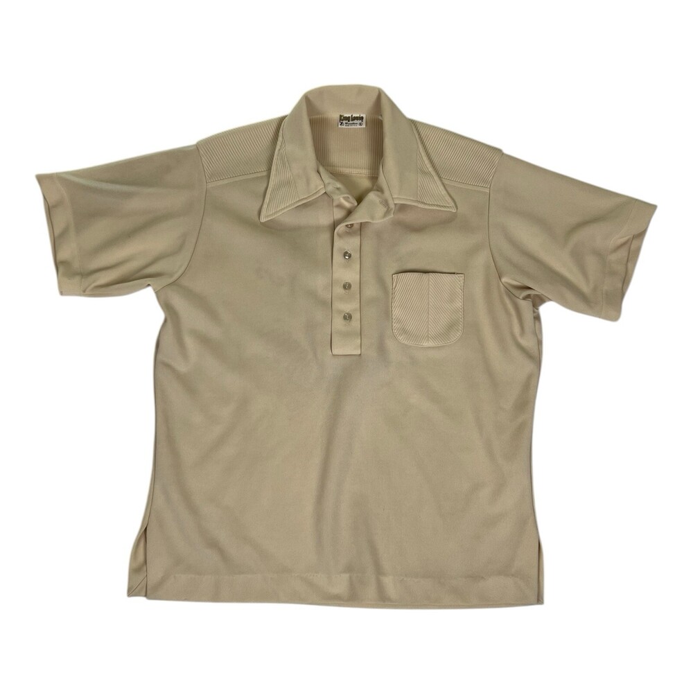 Vintage King Louie Bowling Polo Shirt Size Large Beige Made In USA 70s